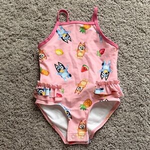 Kids Cartoon Print Pink One Piece Swimsuit